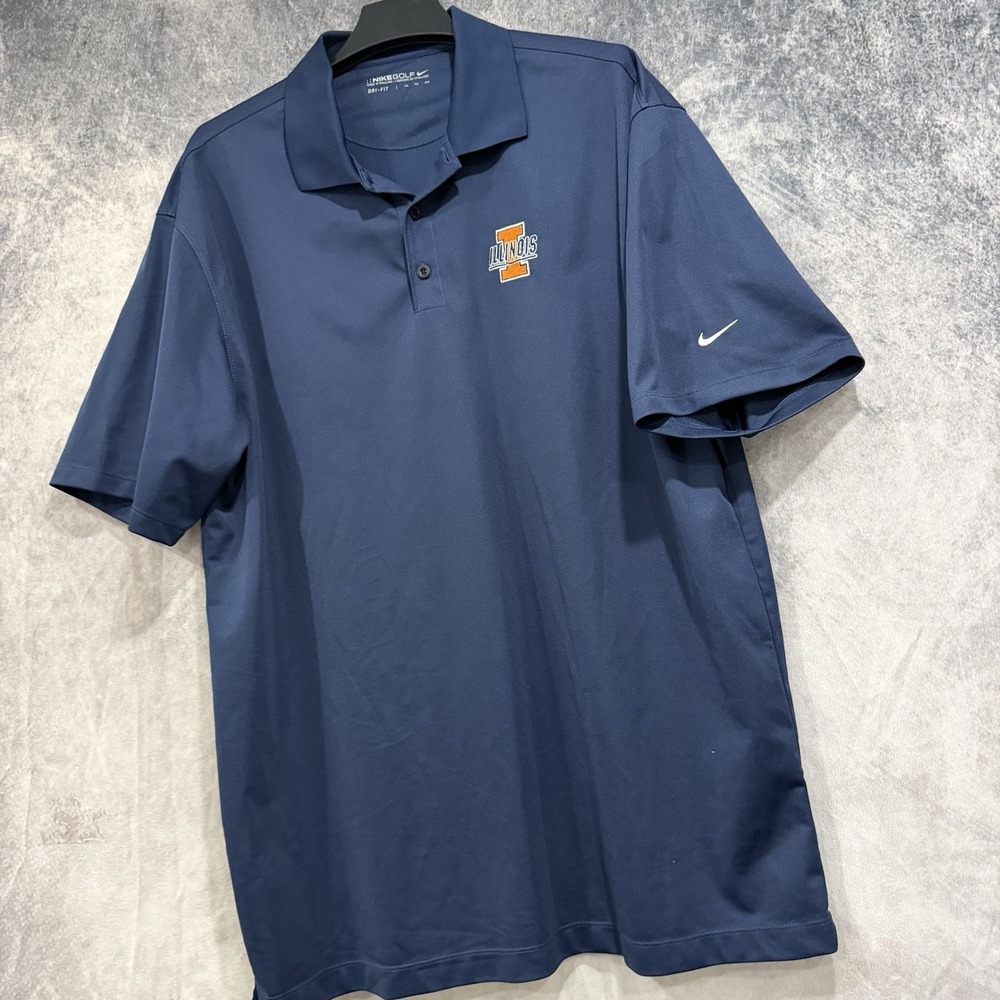 Nike Dri-FIT Illinois Fighting Illini Mens 2XL Polo Shirt Navy Blue NCAA Golf